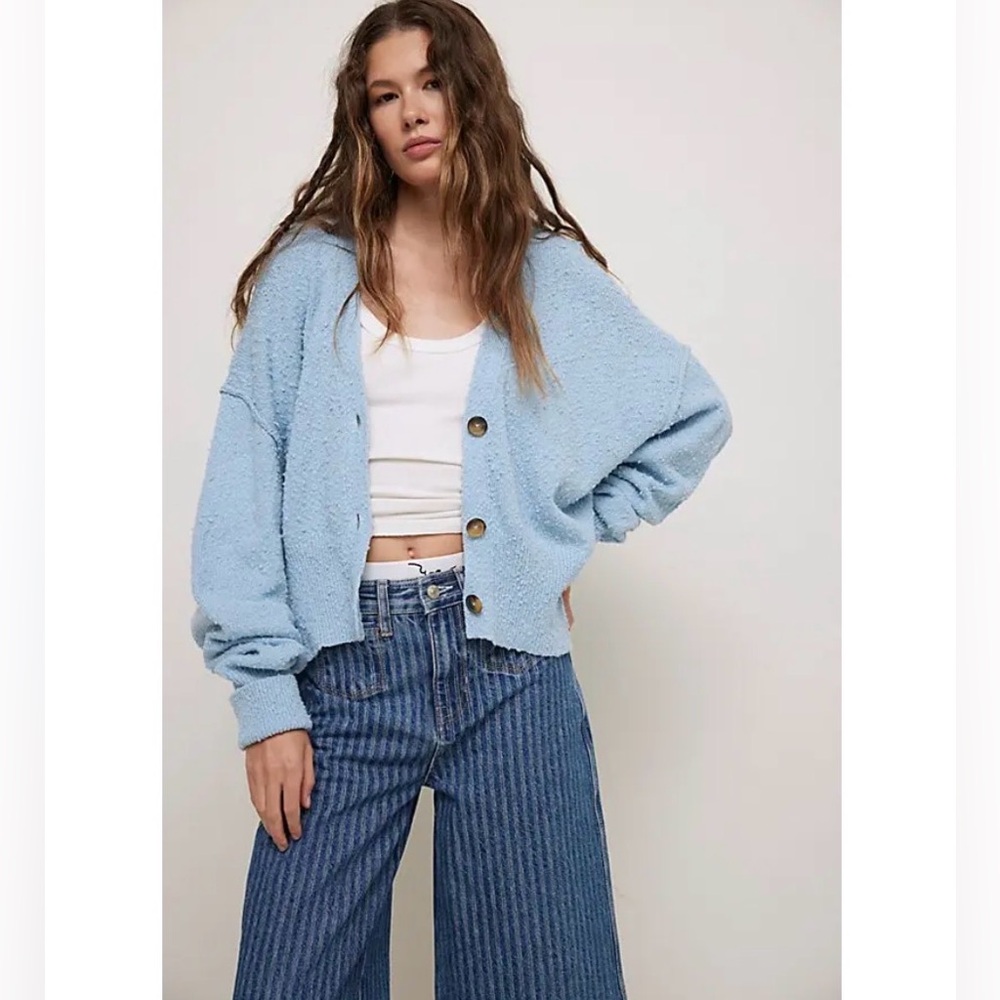Free People Found My Friend Cardigan Sweater in Clear Sky Blue Size Large - Picture 3 of 5